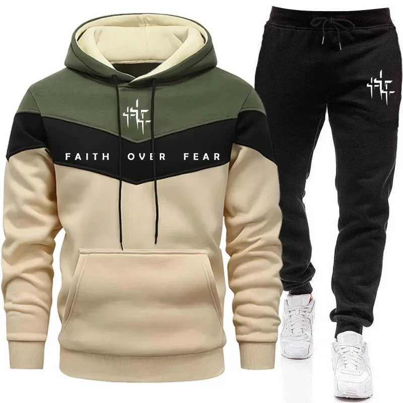 Joggers Pants - ชุดวอร์มผู้ชาย Faith Over Fear เสื้อฮู้ดและกางเกงจ็อกเกอร์ แฟชั่นสไตล์เมือง