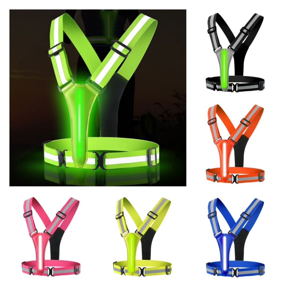 Running Visibility Gear - เสื้อกั๊กสะท้อนแสง LED ชาร์จ USB สายสะท้อนแสงทัศนวิสัยสูง อุปกรณ์วิ่ง