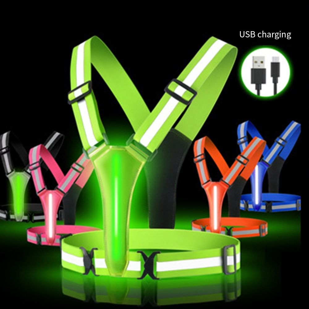 Running Visibility Gear - เสื้อกั๊กสะท้อนแสง LED แบบชาร์จ USB สายสะท้อนแสงทัศนวิสัยสูง อุปกรณ์วิ่ง