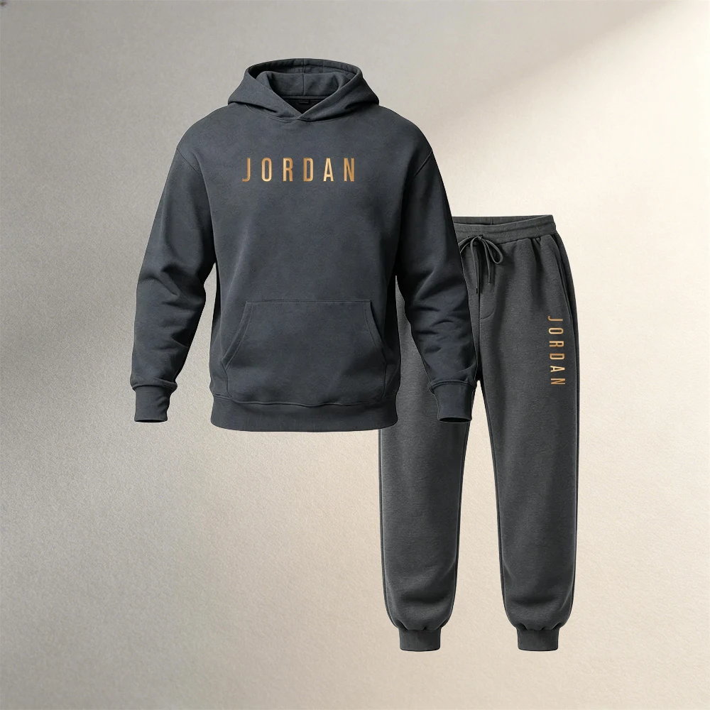 Joggers Pants - เสื้อผ้าผู้ชาย ชุดสองชิ้น เสื้อฮู้ดแบบสวม สำหรับฤดูใบไม้ร่วงและฤดูหนาว สไตล์สปอร์ต ลำลอง
