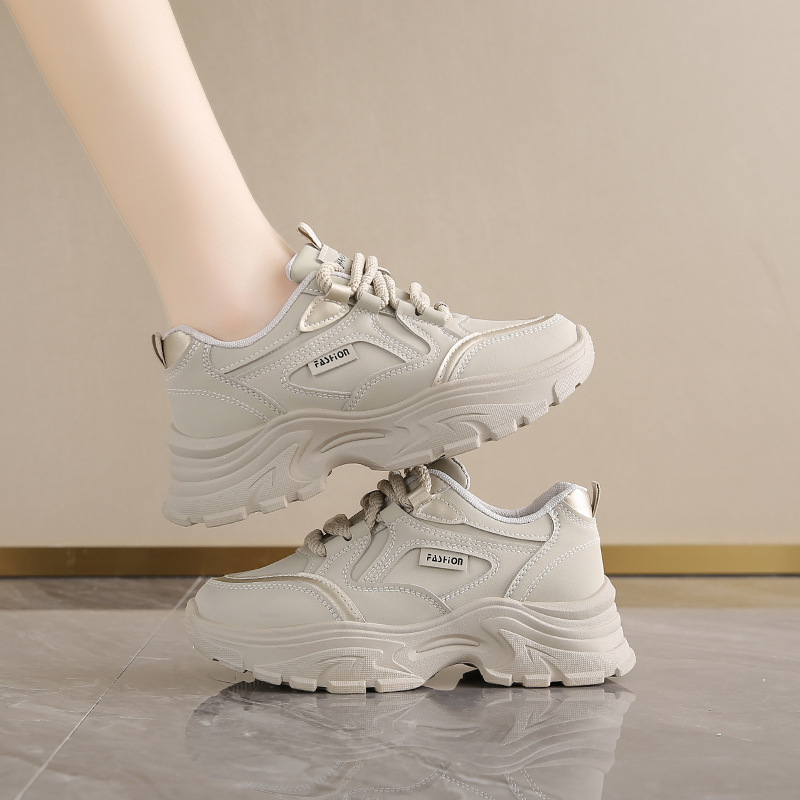 Running Shoes Women - รองเท้าหนังผู้หญิงทรงเตี้ยแบบ Dad Shoes ระบายอากาศได้ดี เหมาะสำหรับฤดูใบไม้ผลิและฤดูใบไม้ร่วง สวมใส่สบายๆ
