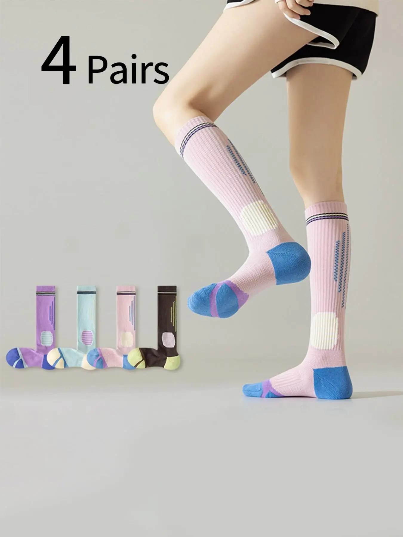 Sports Socks - ถุงเท้ากีฬาสำหรับผู้หญิง 4 คู่, ถุงเท้าวิ่ง, ถุงเท้ากีฬา, ป้องกันการลื่นและลดแรงกระแทก,
