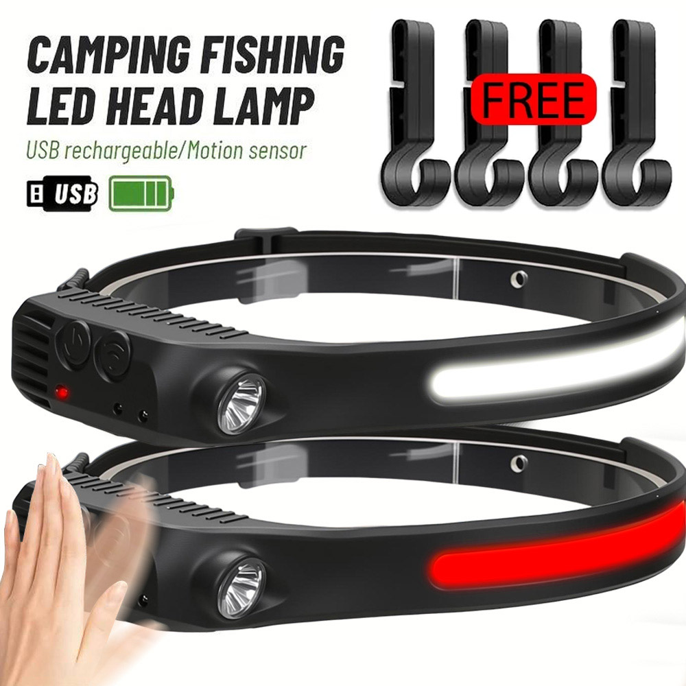 Running Headlamp - เซ็นเซอร์ COB ไฟหน้า LED อุตสาหกรรมไฟฉายคาดศีรษะแบบชาร์จไฟได้ 18650