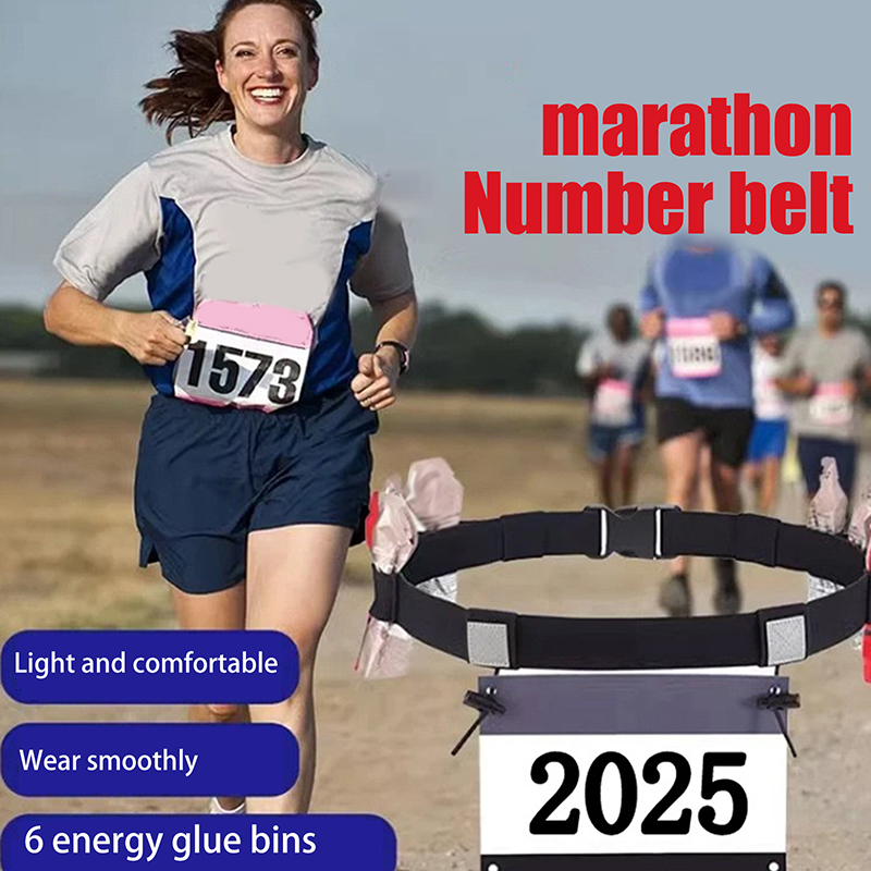 Running Belt - เข็มขัดวิ่งหมายเลขชุดเอวผ้ากันเปื้อนสำหรับมอเตอร์วิ่งมาราธอนไตรกีฬาพร้อมห่วงเจล 6 อันอุปกรณ์กีฬาฟิตเนส