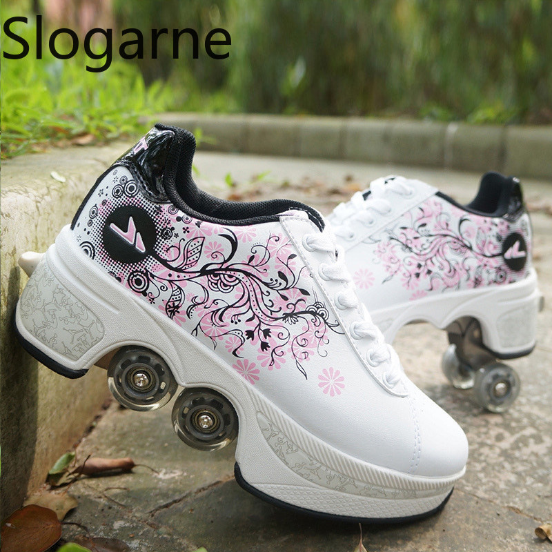 Running Shoes Men - รองเท้าสเก็ตแบบมีล้อ 4 ล้อ สำหรับผู้หญิงและผู้ชาย รองเท้ากีฬาลำลอง รองเท้าสเก็ตแบบอินไลน์ใหม่