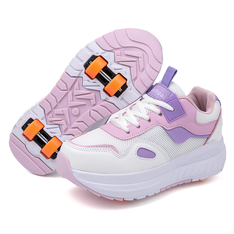 Running Shoes Men - รองเท้าสเก็ตสำหรับเด็ก 4 ล้อ รองเท้าผ้าใบมีล้อถอดได้ สำหรับเด็กผู้หญิง กีฬากลางแจ้ง