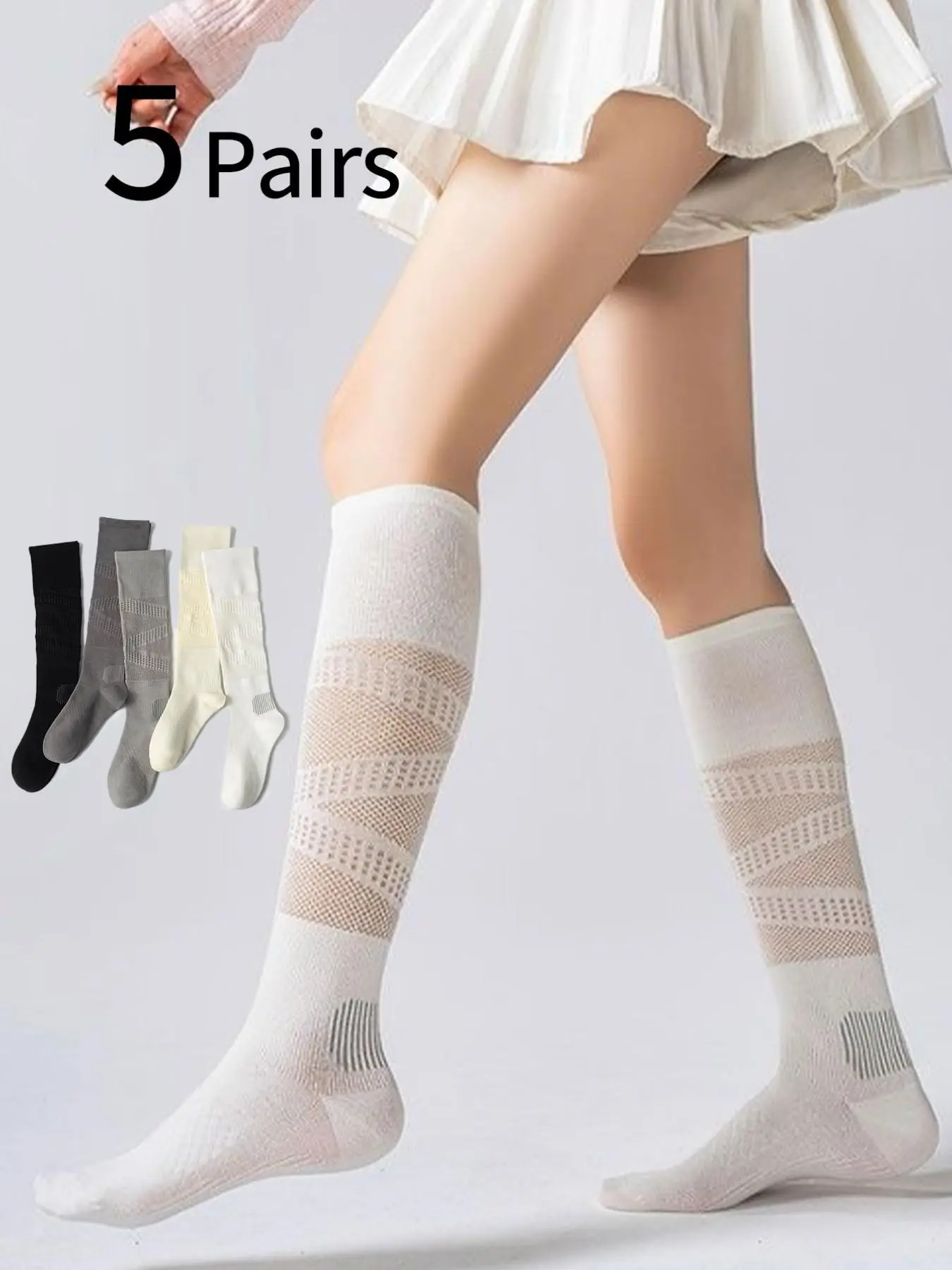 Sports Socks - ถุงเท้ากีฬาสำหรับผู้หญิง 5 คู่, ถุงเท้าสำหรับออกกำลังกาย, ถุงเท้ารัดกล้ามเนื้อระดับมืออาชีพ, ถุงเท้าตาข่ายบางพิเศษสำหรับฤดูร้อน