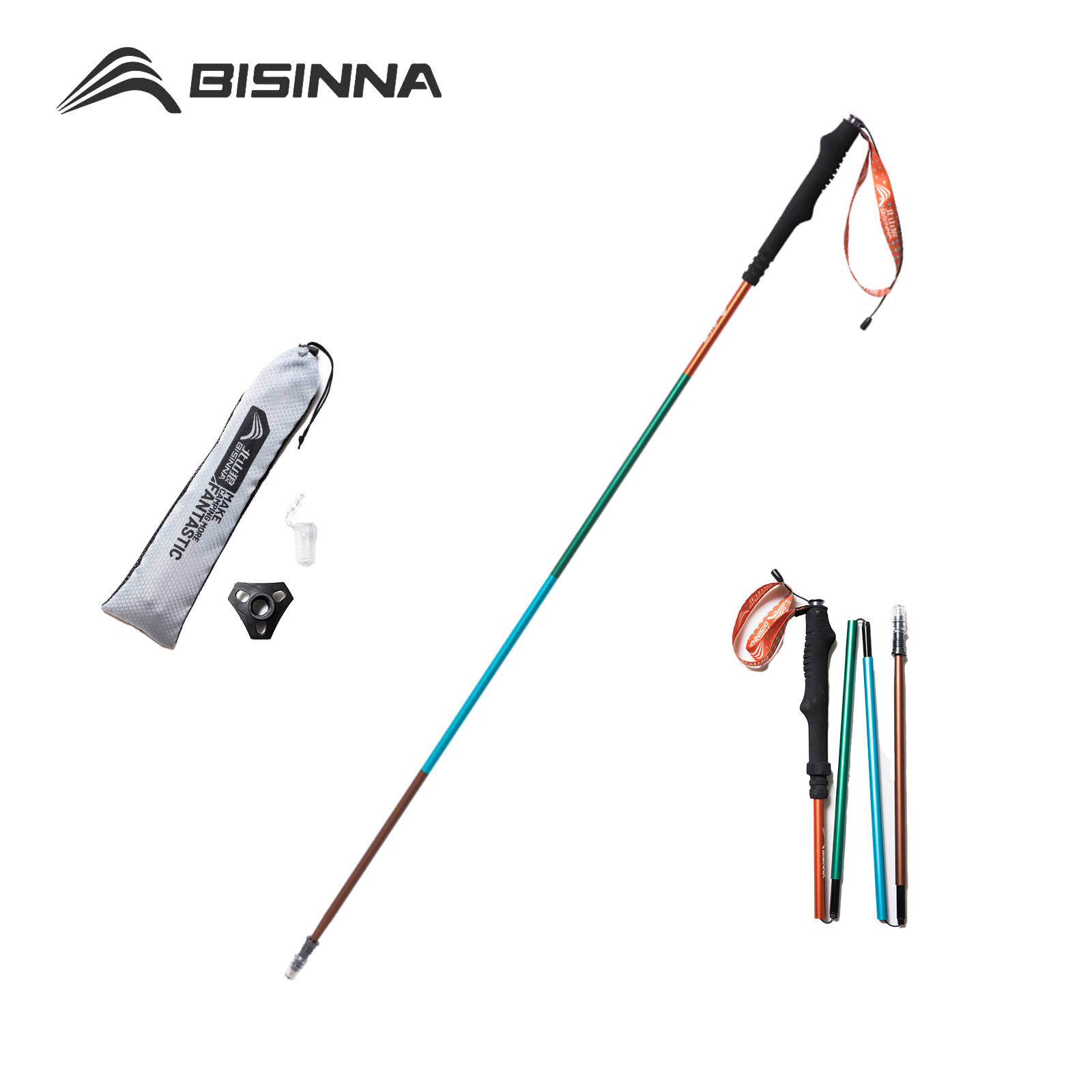 Trekking Pole Carbon - BISINNA 2 ชิ้น ไม้เท้าเดินป่า อลูมิเนียมอัลลอยด์น้ำหนักเบาพิเศษ ไม้ปีนเขาแบบพับได้
