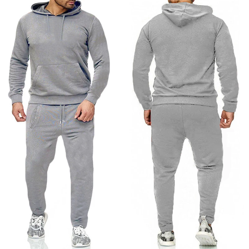 Joggers Pants - ชุดวอร์มผู้ชายสีพื้นแบบคลาสสิก เสื้อฮู้ดและกางเกงจ็อกเกอร์ คุณภาพสูง ชุดลำลองสำหรับผู้ชายใส่เล่นกีฬาและวิ่งออกกำลังกาย