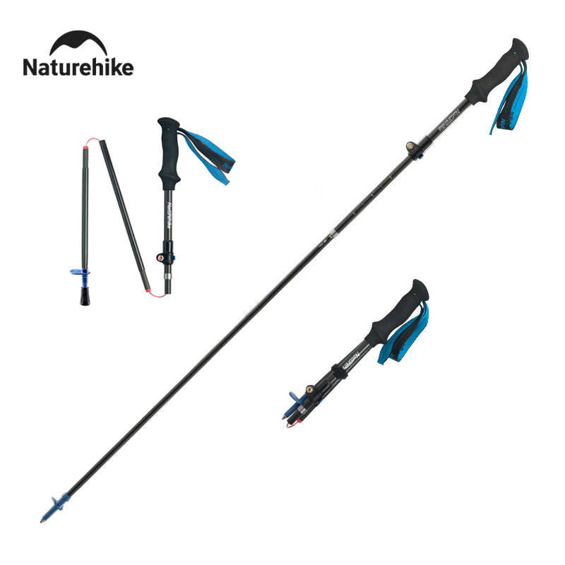 Trekking Pole Carbon - Naturehike ไม้เท้าสำหรับตั้งแคมป์, ไม้เท้าคาร์บอนไฟเบอร์เต็มรูปแบบน้ำหนักเบาพิเศษไม้เท้าพับได้5ส่วนเสาเดินป่า