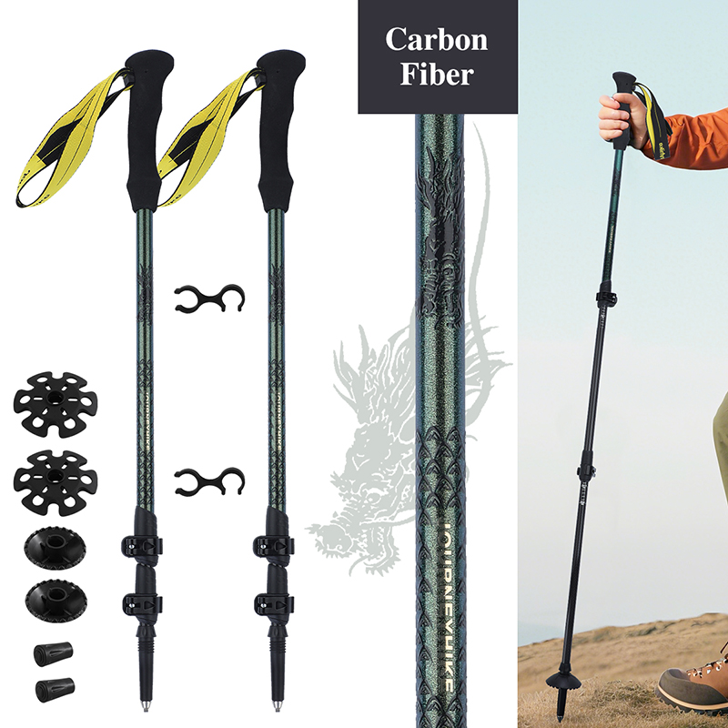 Trekking Pole Carbon - ไม้เท้าเดินป่าคาร์บอนไฟเบอร์ 3K, ไม้เท้าเดินป่าแบบยืดหดได้สามส่วน, ลวดลายมังกรจีน 3 มิติ,