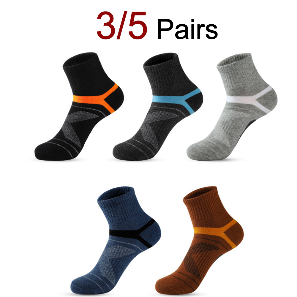 Sports Socks - ถุงเท้ากีฬาวิ่งแบบเป็นกลาง 3/5 คู่ สวมใส่สบาย ระบายอากาศได้ดี ป้องกันกลิ่น