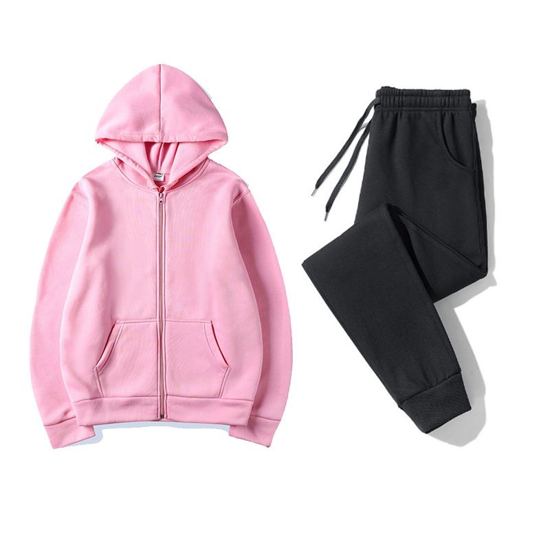 Joggers Pants - ชุดเสื้อฮู้ดดี้ซิปครึ่งตัวและกางเกงจ็อกเกอร์สำหรับผู้ชาย ดีไซน์กระเป๋าซิป ชุดลำลองสำหรับเล่นกีฬาแบบสองชิ้น