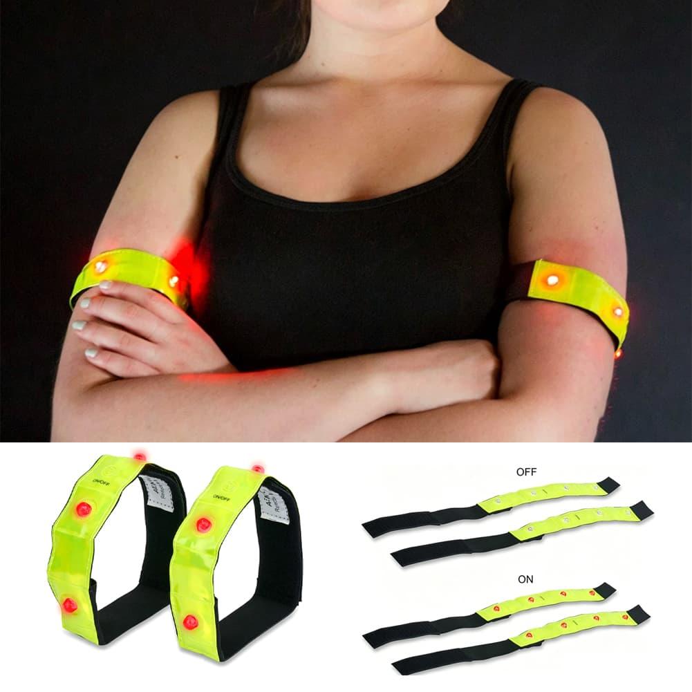 Running Visibility Gear - สายรัดแขนสะท้อนแสง LED พร้อมไฟแฟลช โหมดแสงคงที่ สายรัดข้อมือแบบปรับได้ มองเห็นได้ในเวลากลางคืน
