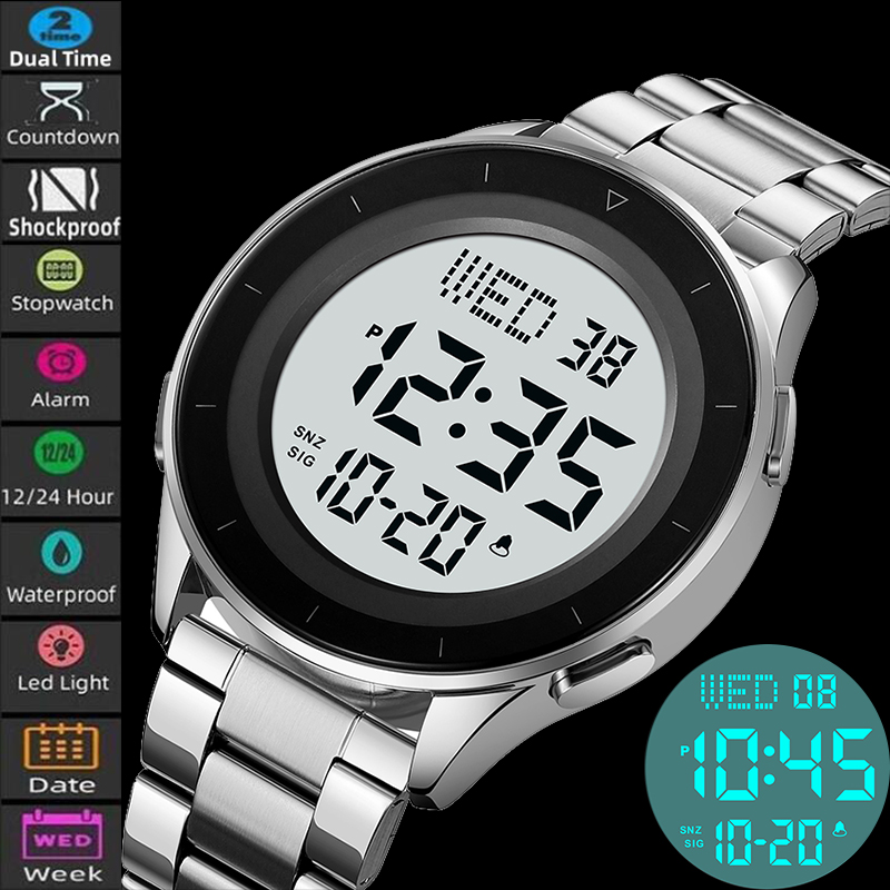 Running Watch - SKMEI นาฬิกาข้อมือดิจิตัล LED, 3Bar หรูกันน้ำนาฬิกาปลุกนาฬิกากีฬาทหาร