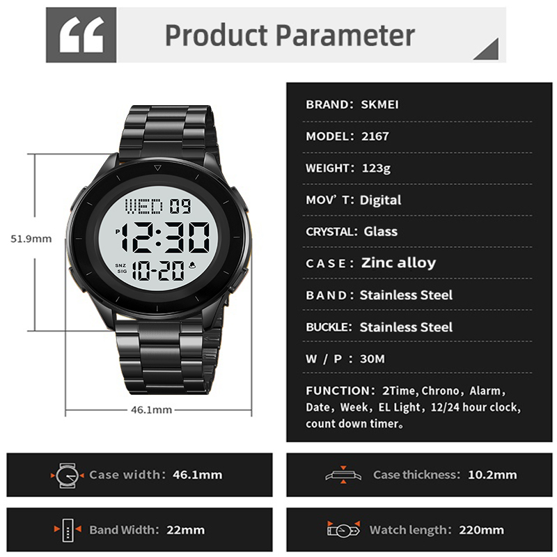 SKMEI นาฬิกาข้อมือดิจิตัล LED, - Running Watch บทวิจารณ์และราคา